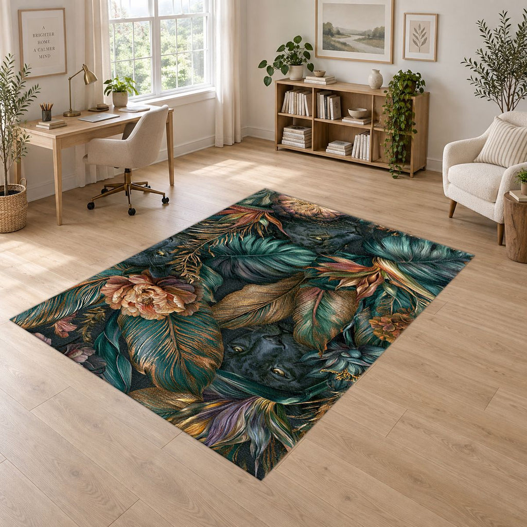 Dark Tropical Panther Jungle printed area rug