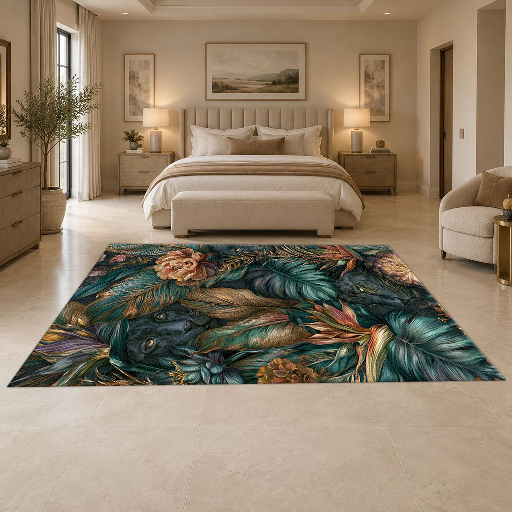 Dark Tropical Panther Jungle printed area rug