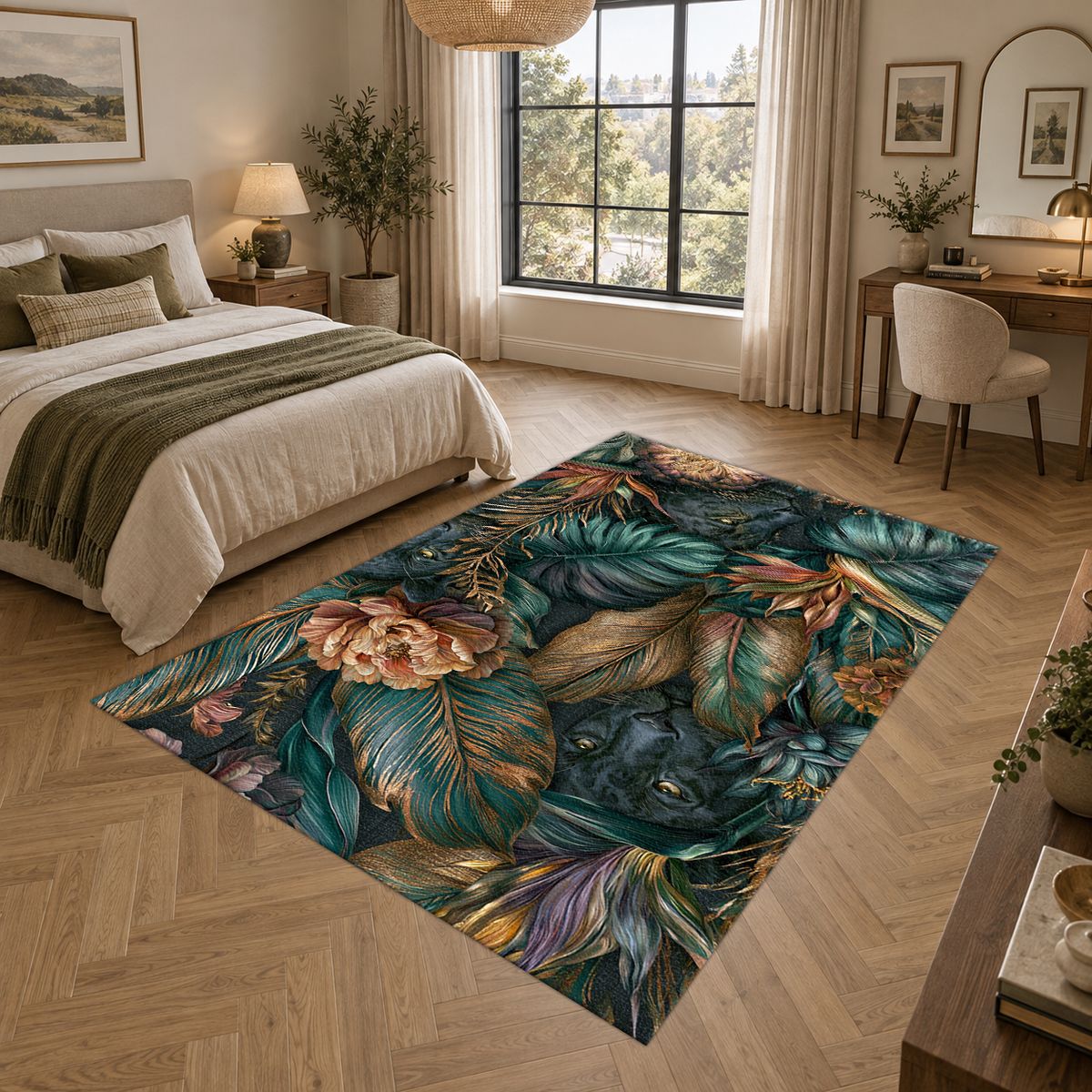 Dark Tropical Panther Jungle printed area rug