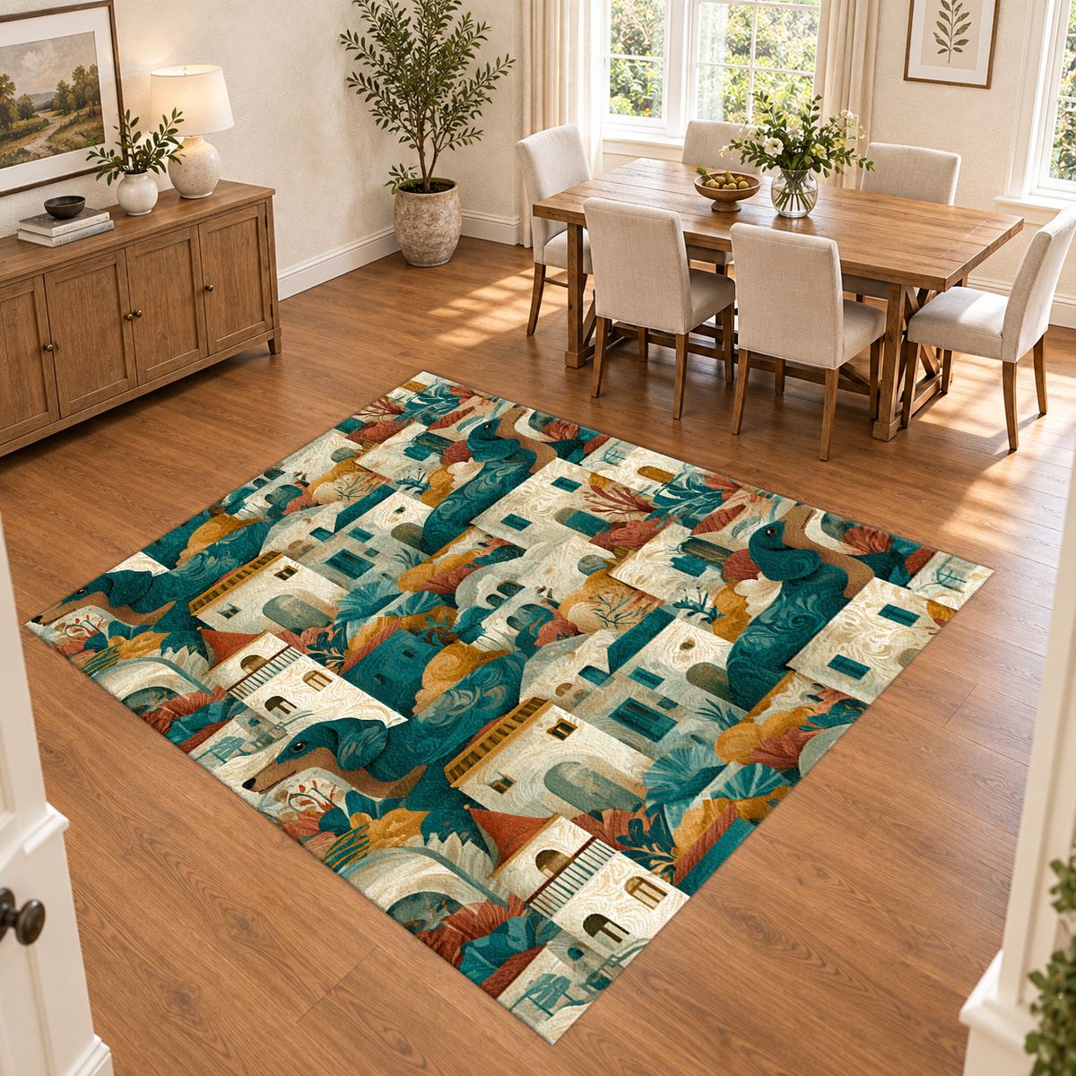 Mediterranean Village Pattern printed area rug