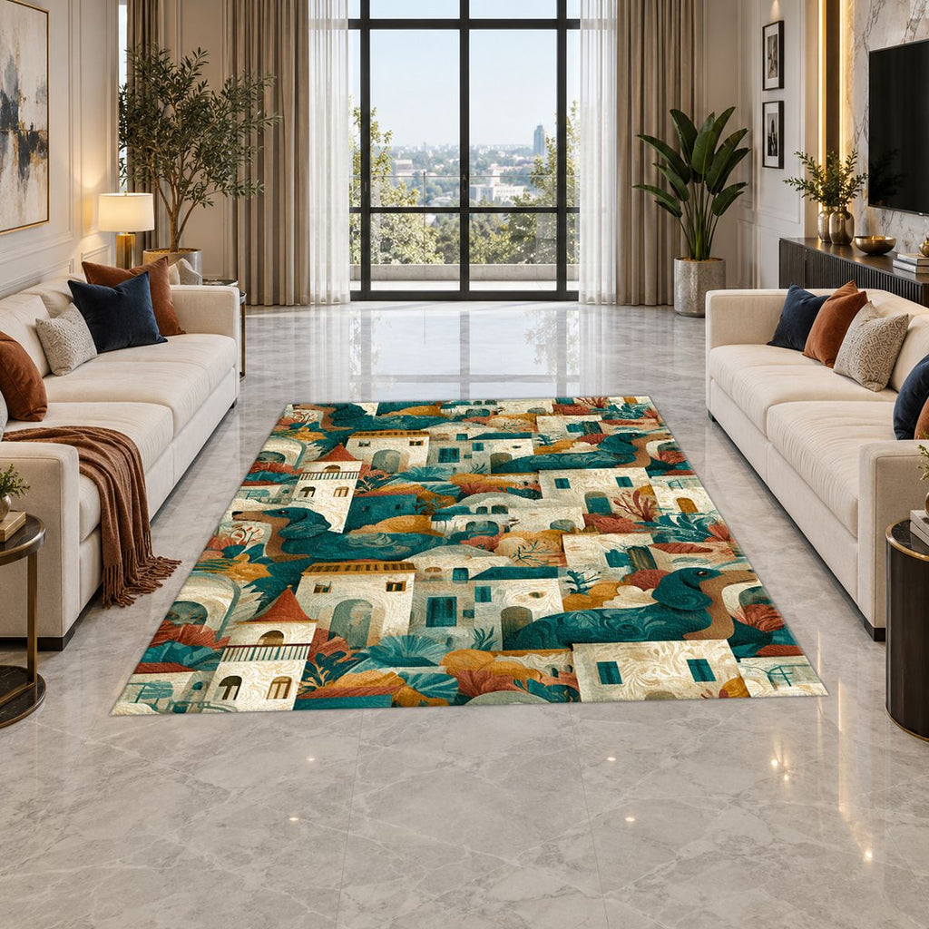 Mediterranean Village Pattern printed area rug