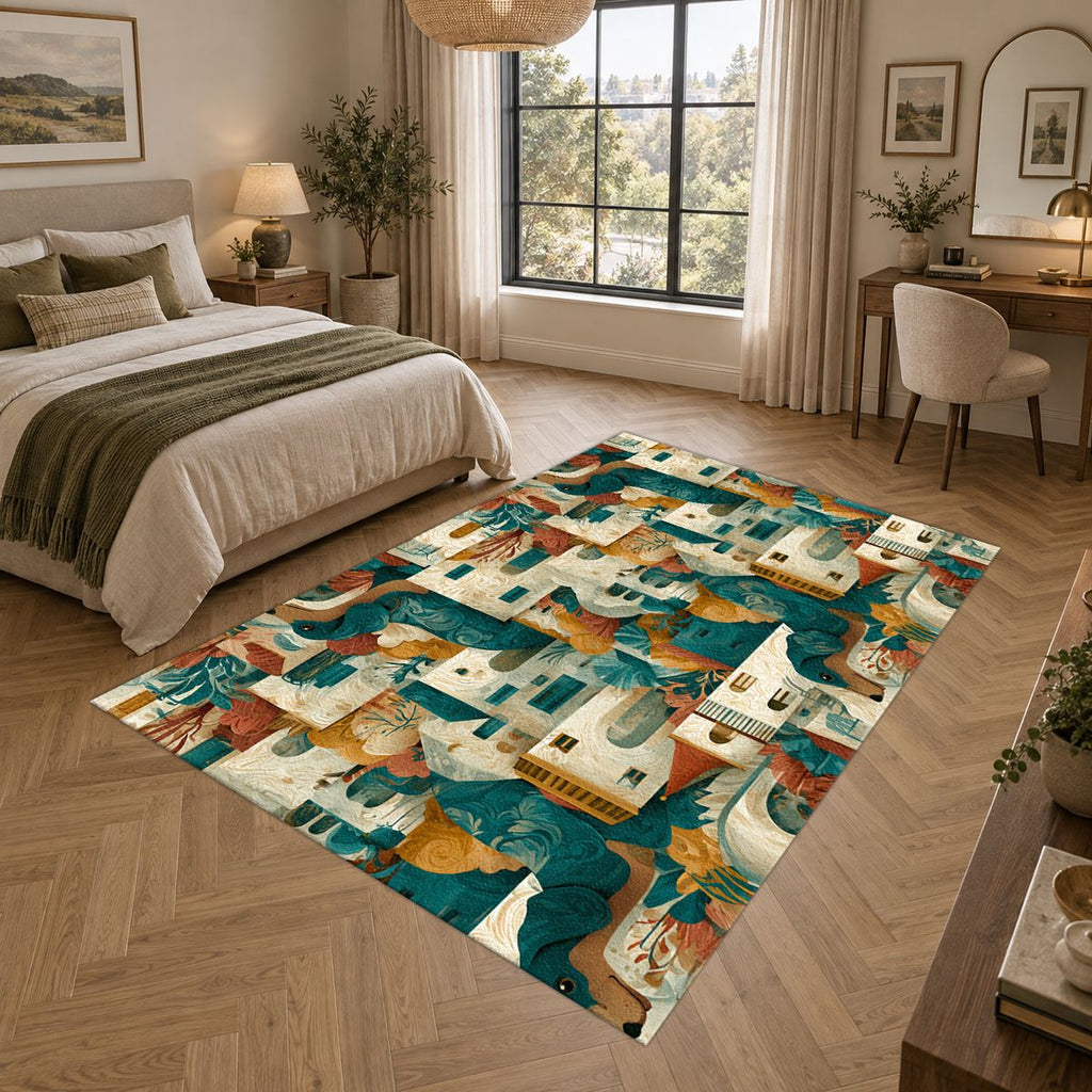 Mediterranean Village Pattern printed area rug
