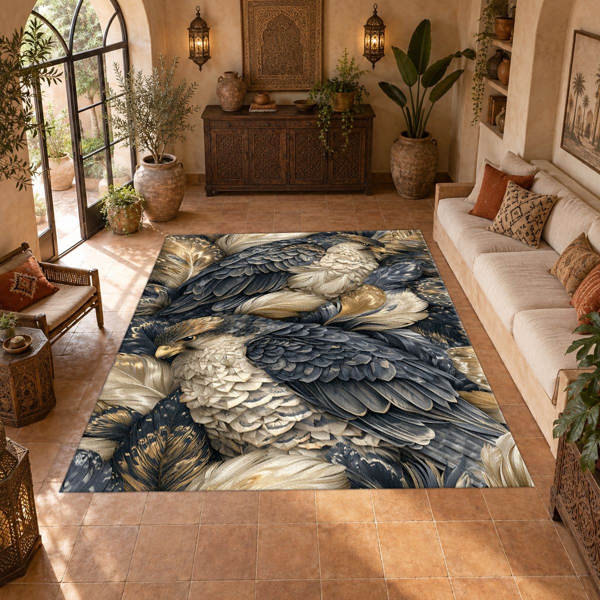 Gray Eagles Feather Pattern printed area rug