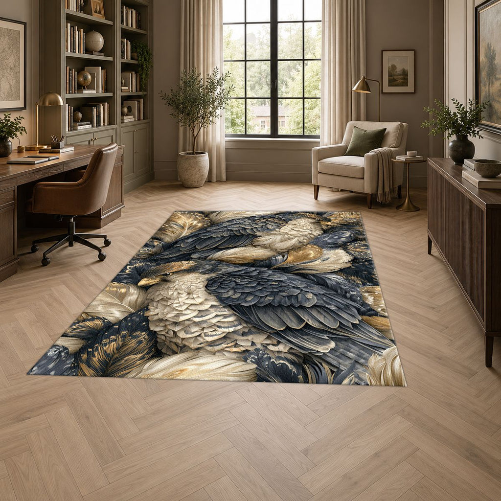 Gray Eagles Feather Pattern printed area rug