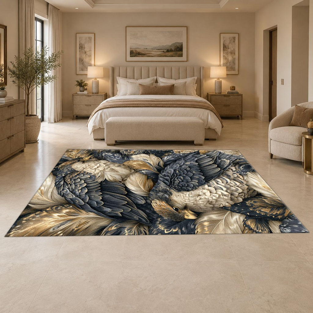 Gray Eagles Feather Pattern printed area rug