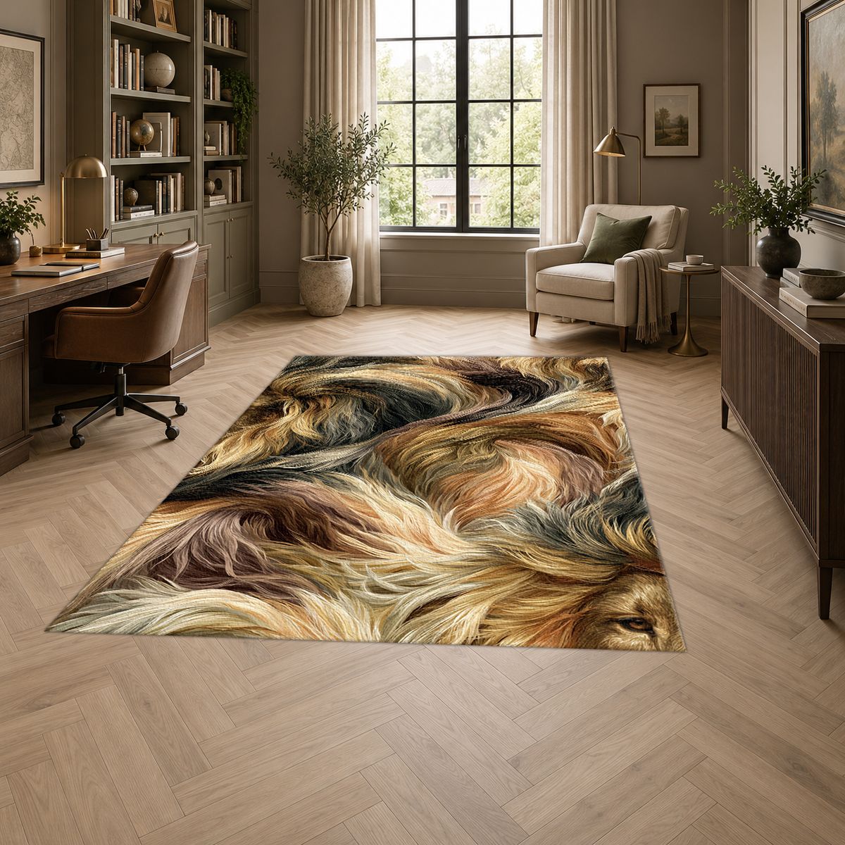 Golden Brown Faux Fur Swirl printed area rug