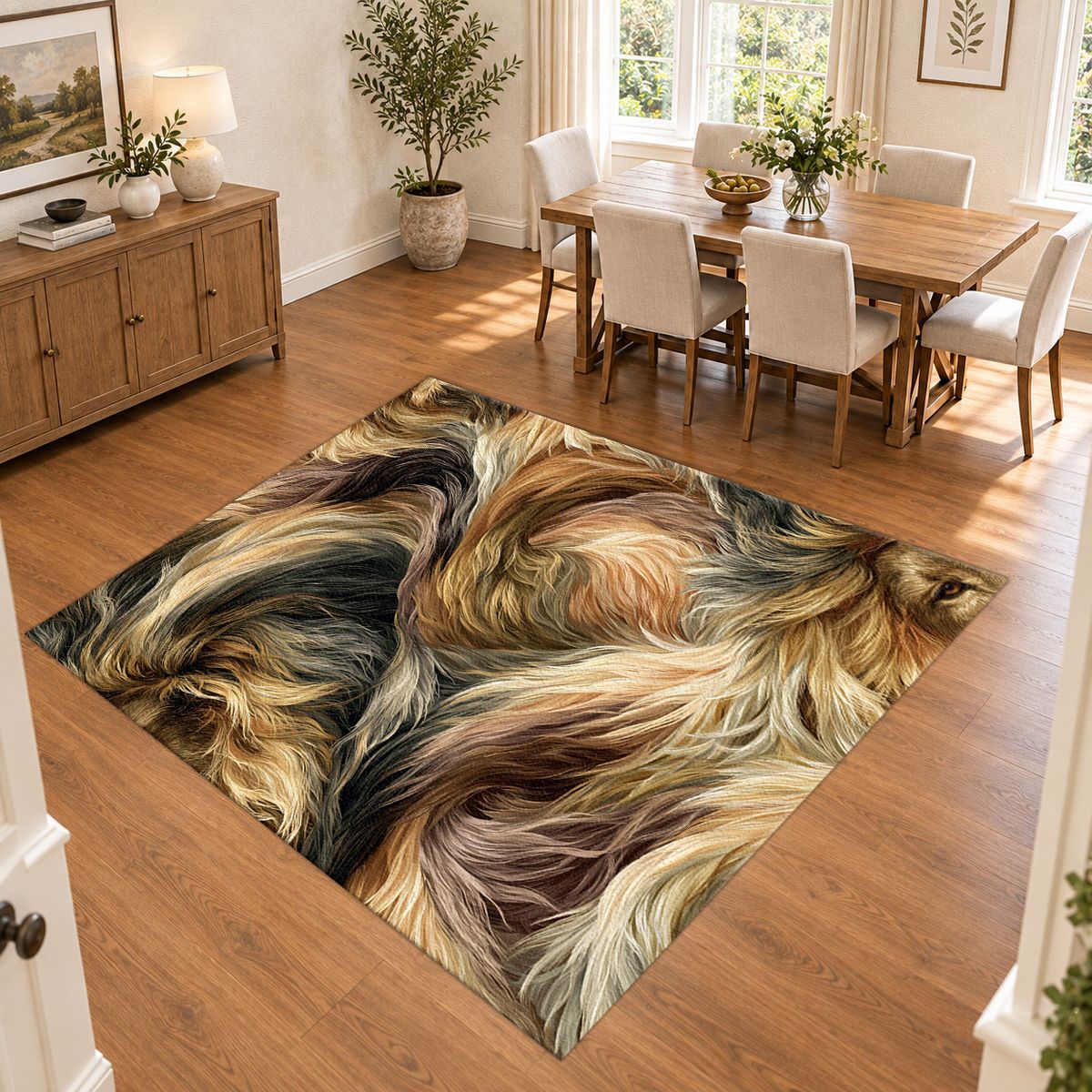 Golden Brown Faux Fur Swirl printed area rug