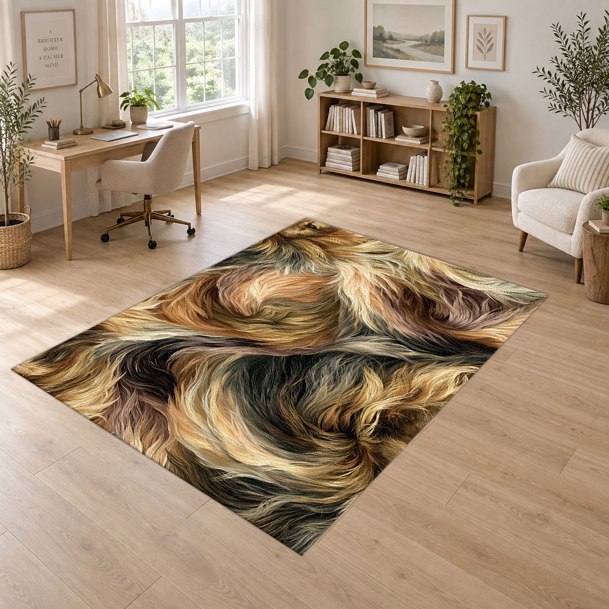 Golden Brown Faux Fur Swirl printed area rug