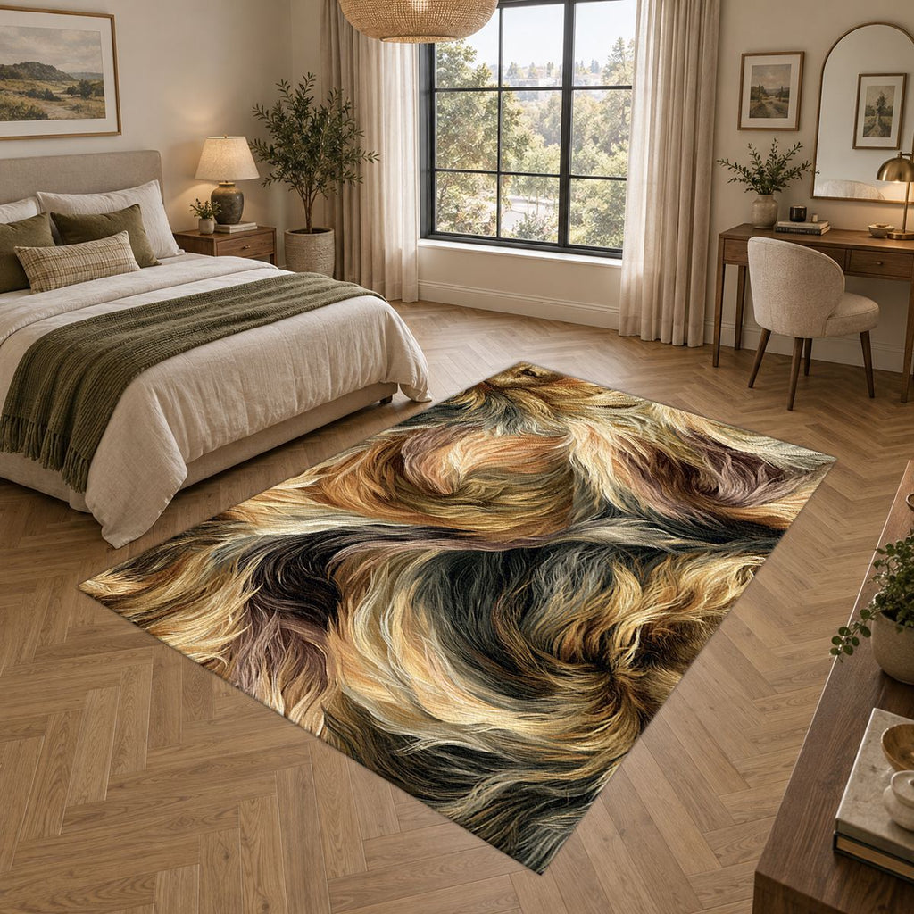 Golden Brown Faux Fur Swirl printed area rug