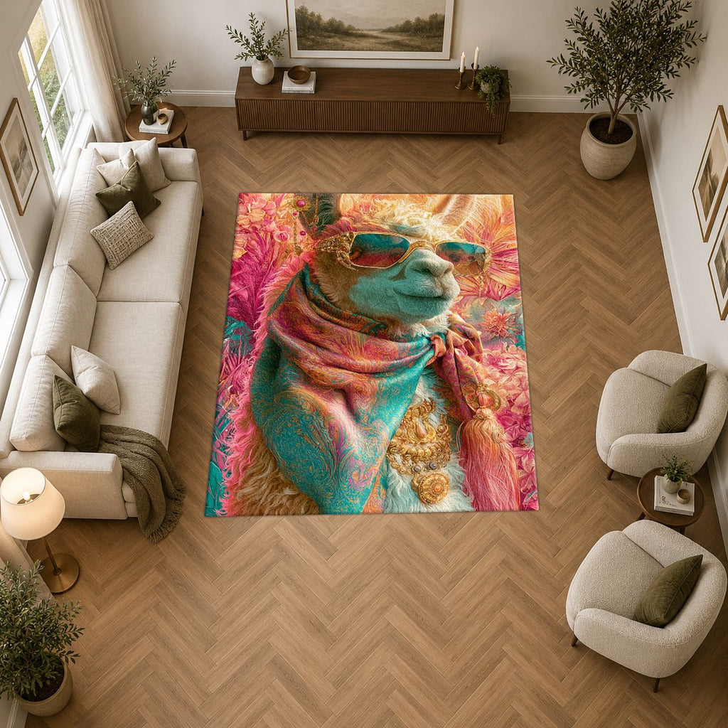 Llama in Pink Scarf Pop Art printed area rug