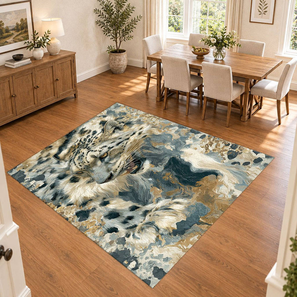 Snow Leopard Abstract Pattern printed area rug