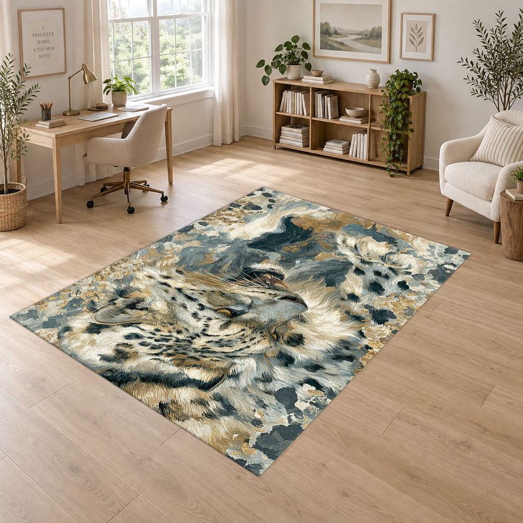 Snow Leopard Abstract Pattern printed area rug