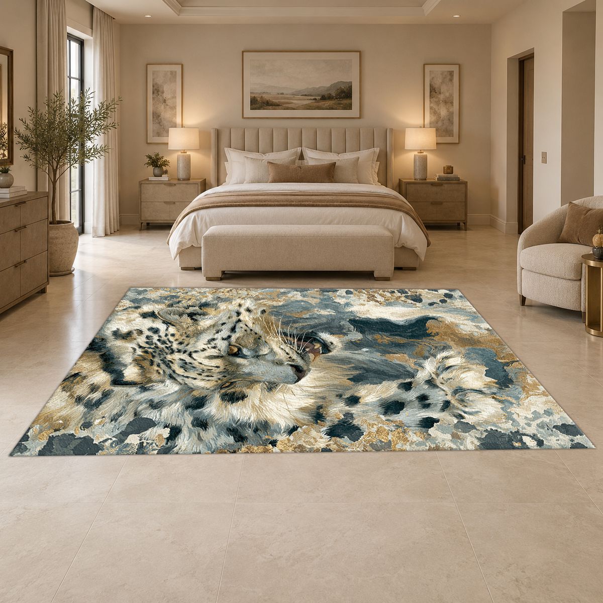 Snow Leopard Abstract Pattern printed area rug