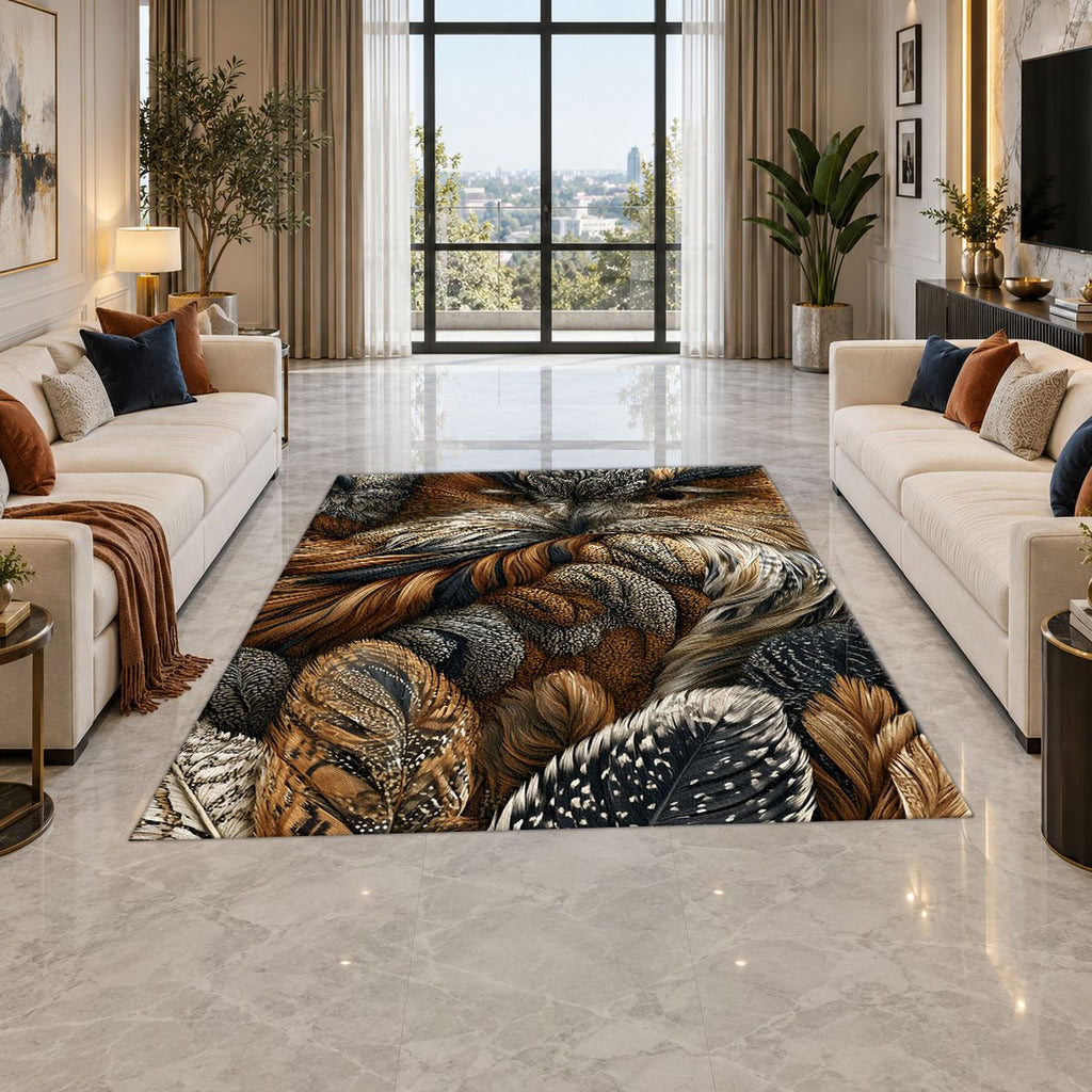 Brown Owl Feather Close Up printed area rug