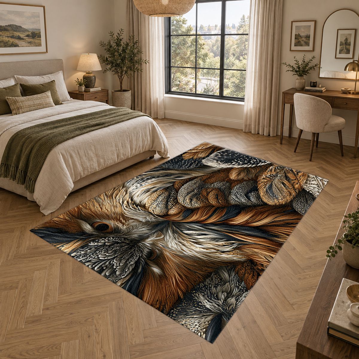 Brown Owl Feather Close Up printed area rug