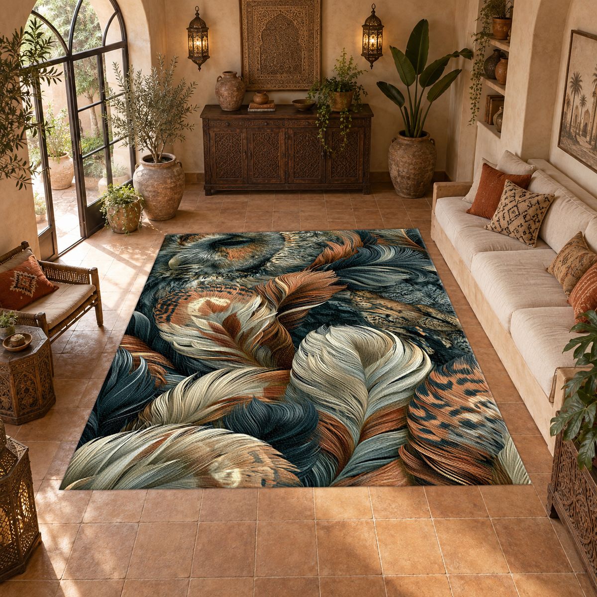 Mixed Feathers Earth Tone printed area rug
