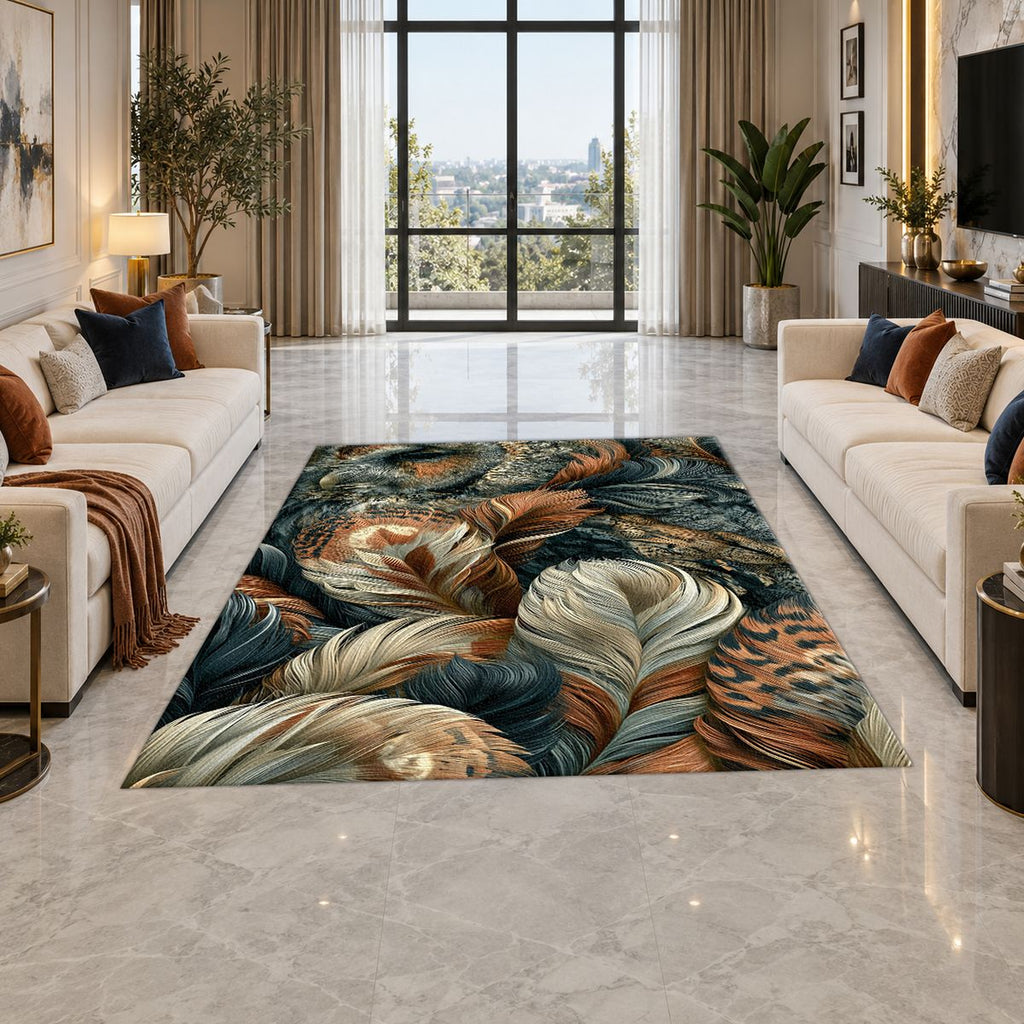 Mixed Feathers Earth Tone printed area rug