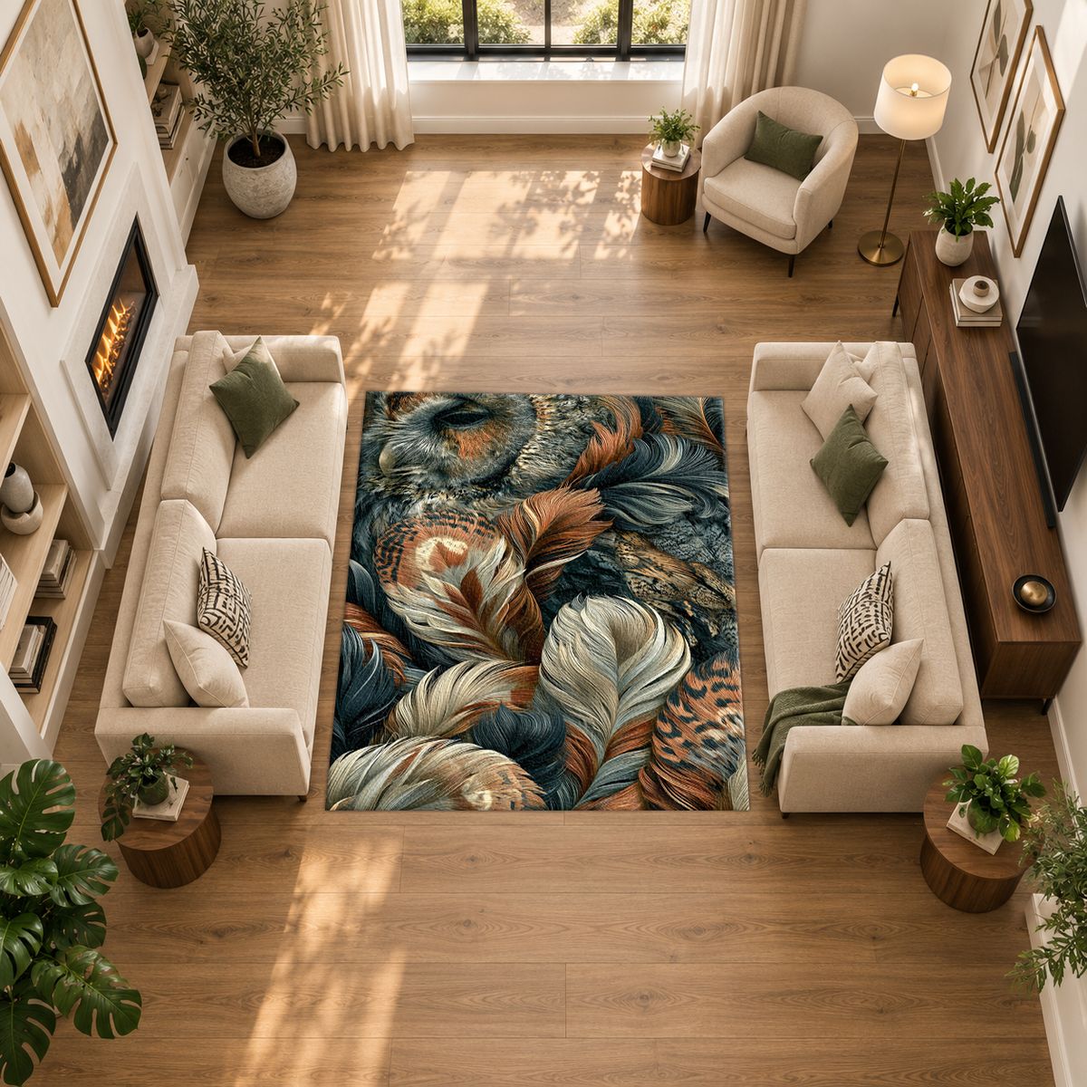 Mixed Feathers Earth Tone printed area rug