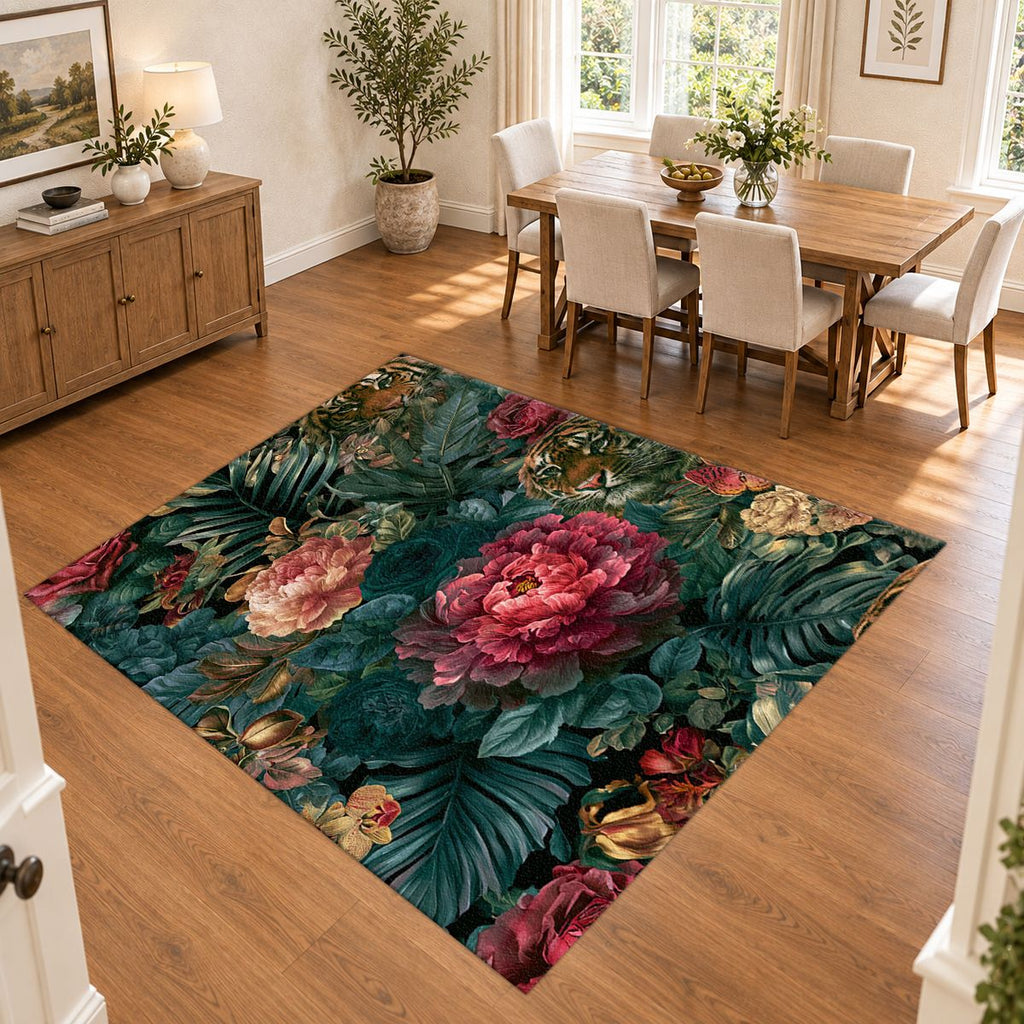 Hidden Tiger Rose Jungle printed area rug