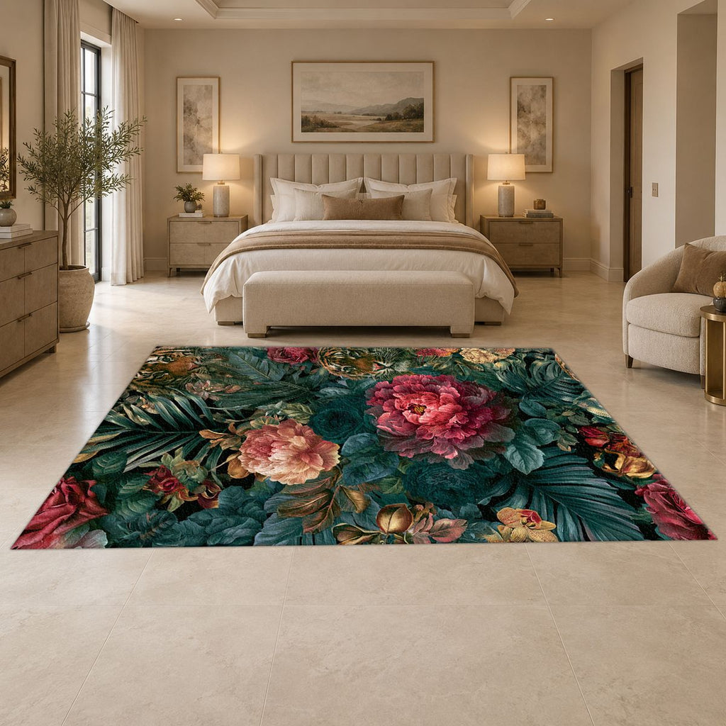 Hidden Tiger Rose Jungle printed area rug