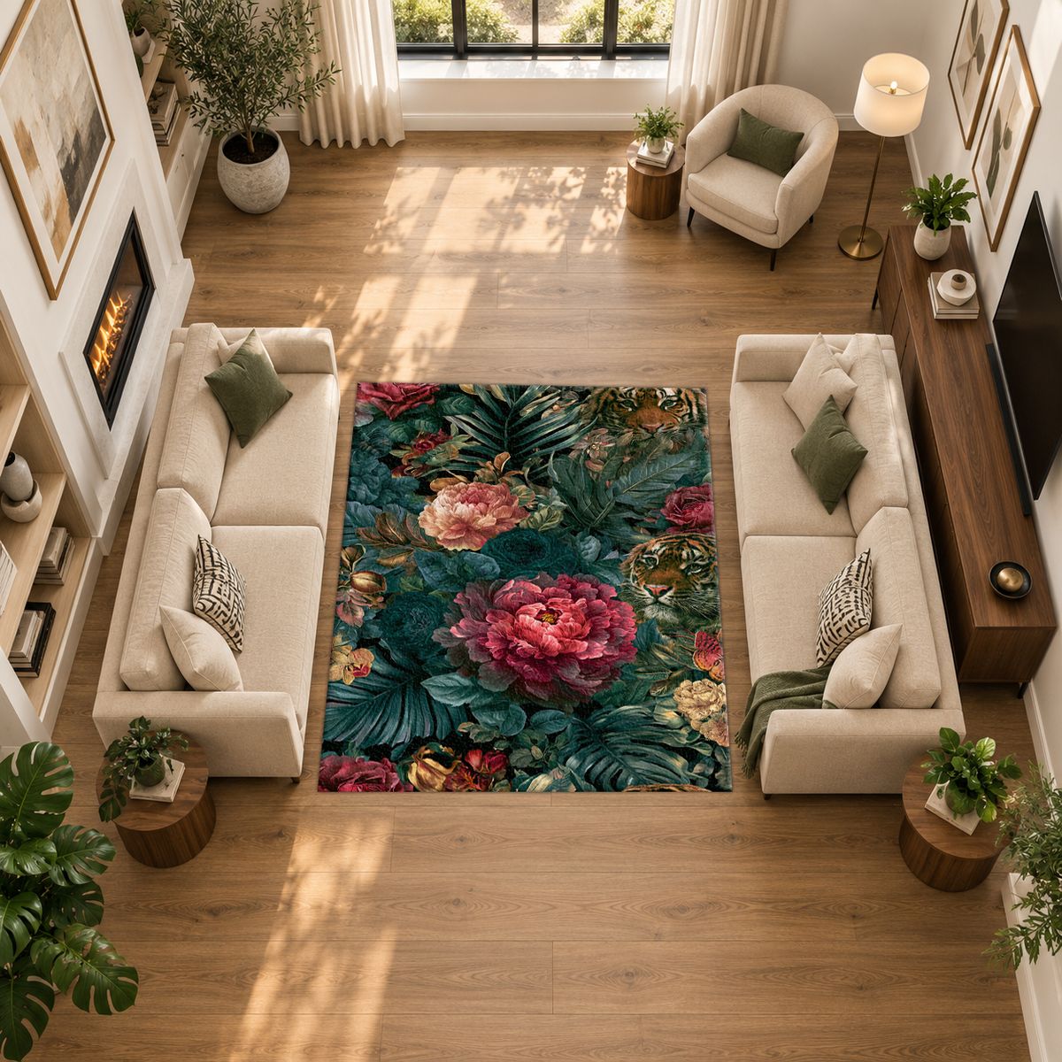 Hidden Tiger Rose Jungle printed area rug