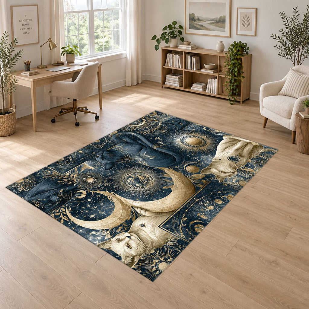 Mystical Cats Moon Phases printed area rug