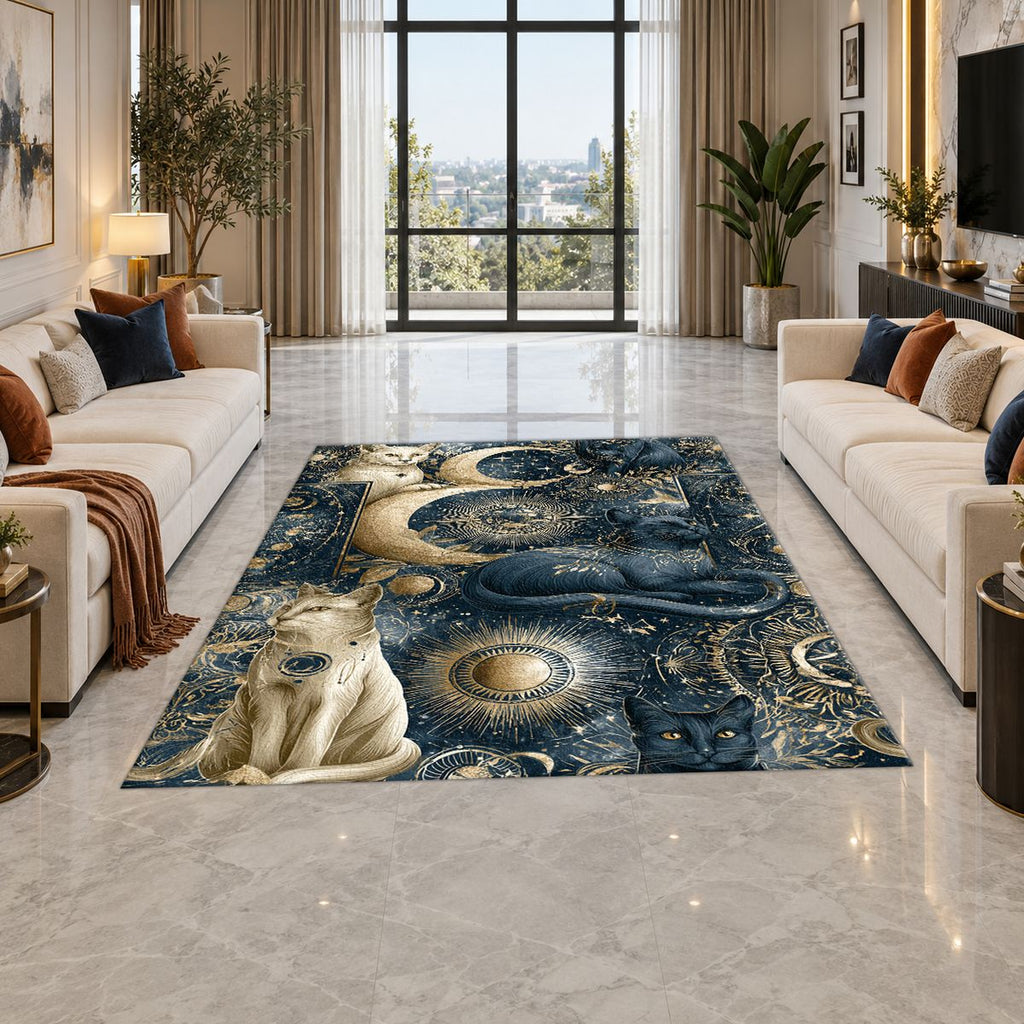 Mystical Cats Moon Phases printed area rug