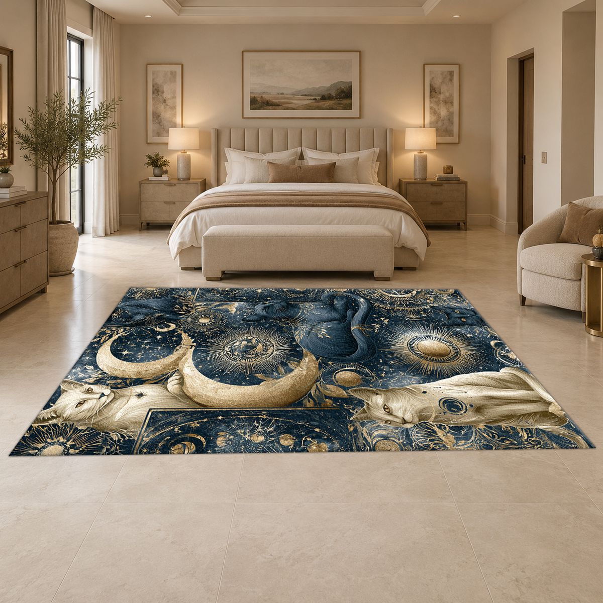 Mystical Cats Moon Phases printed area rug