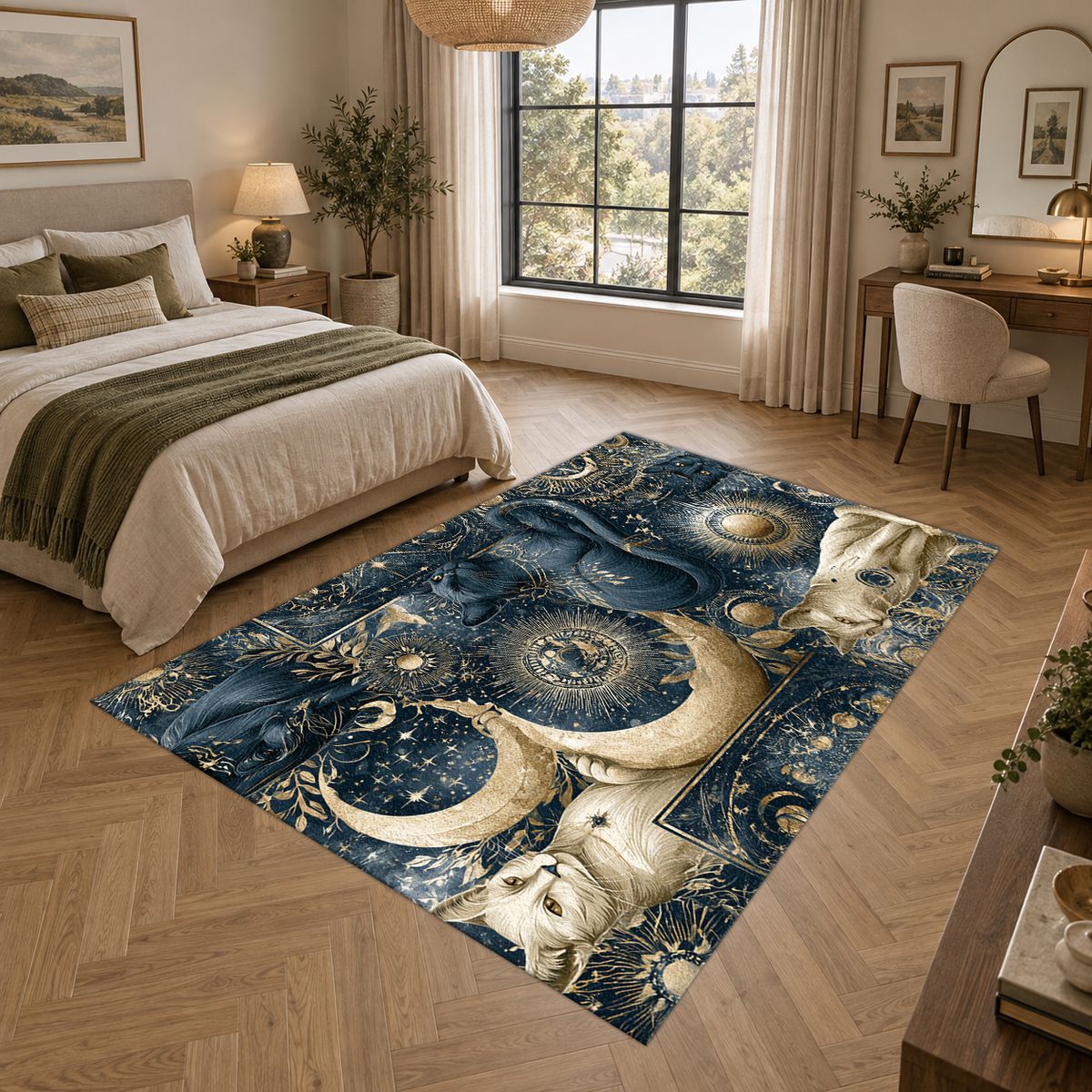 Mystical Cats Moon Phases printed area rug