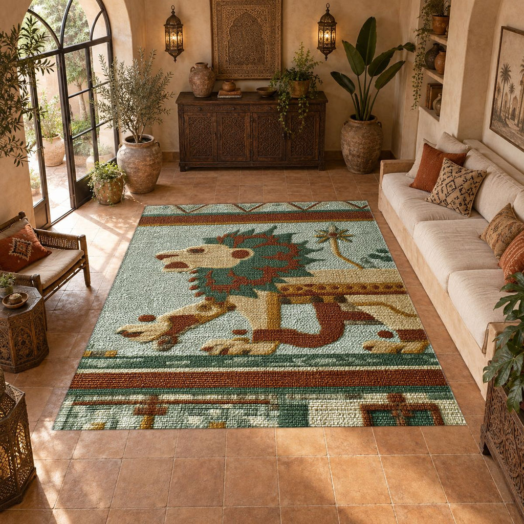 Ancient Lion Mosaic printed area rug