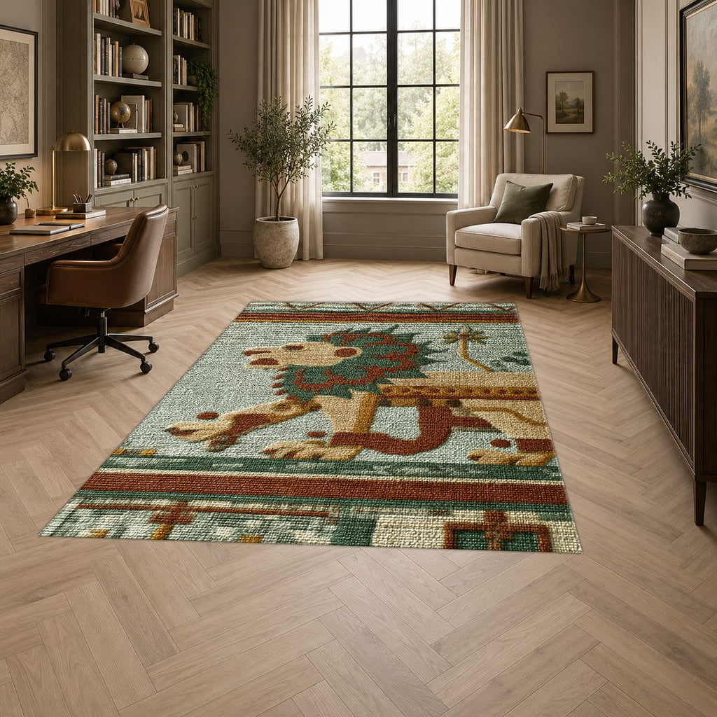 Ancient Lion Mosaic printed area rug
