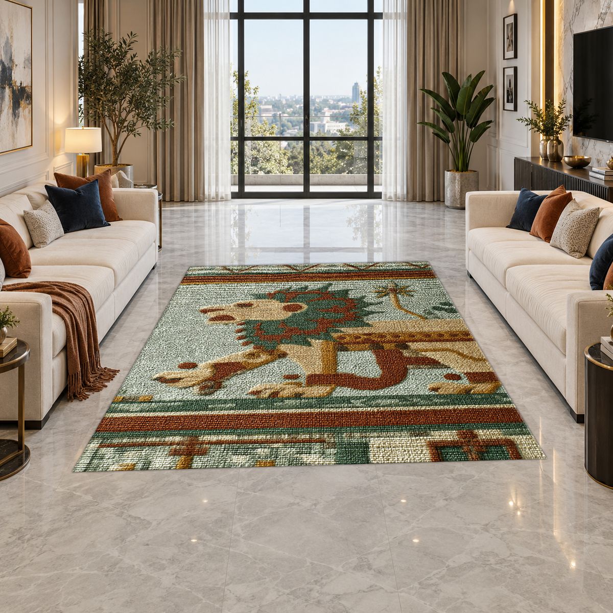Ancient Lion Mosaic printed area rug