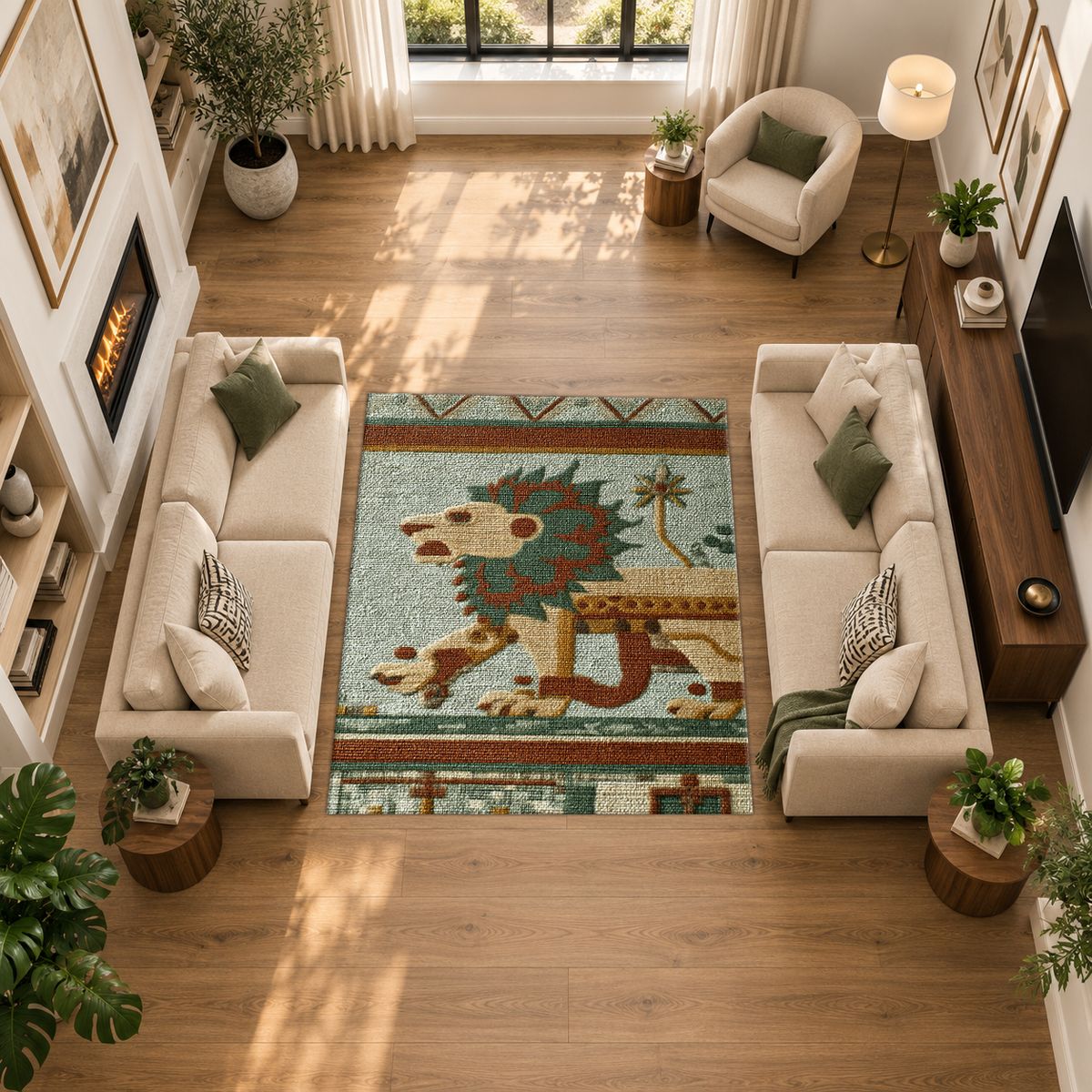 Ancient Lion Mosaic printed area rug