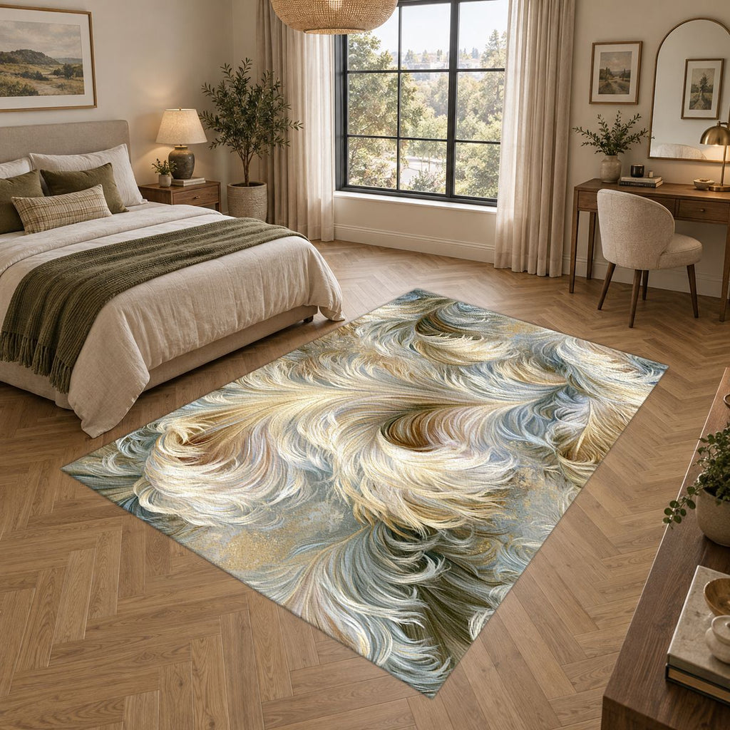 Ivory Feather Swirl printed area rug