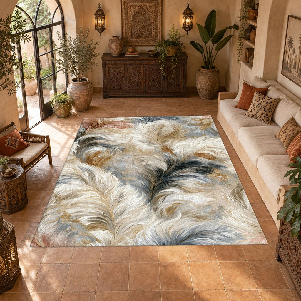 White and Gray Fluffy Fur printed area rug