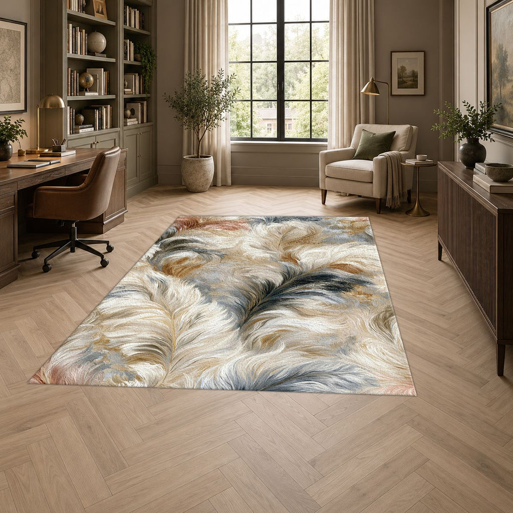 White and Gray Fluffy Fur printed area rug