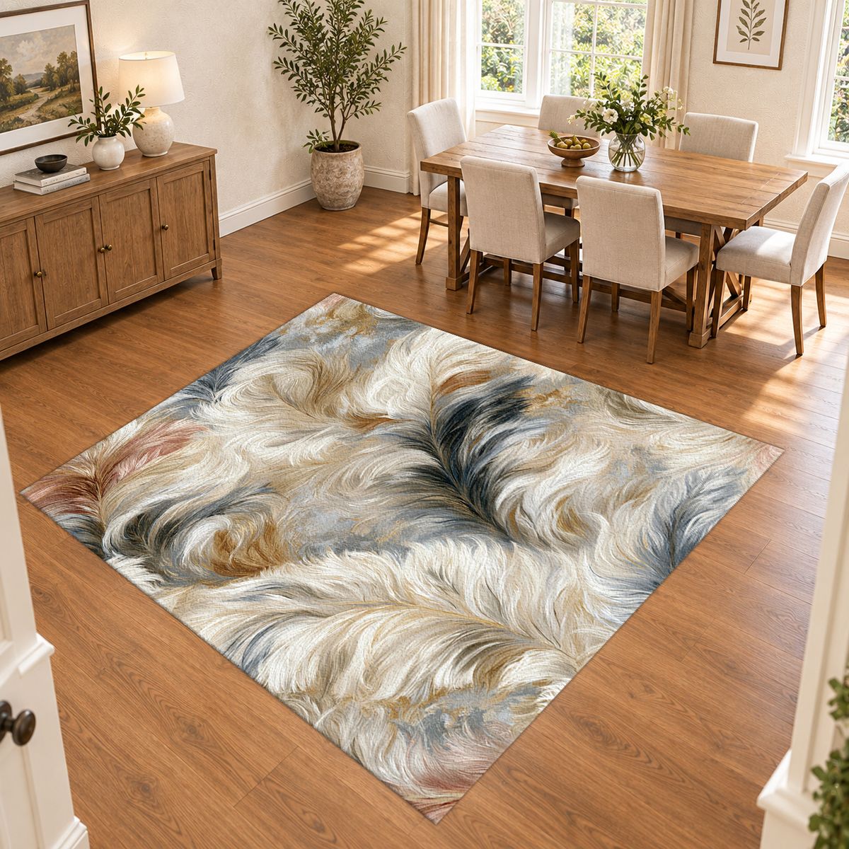 White and Gray Fluffy Fur printed area rug