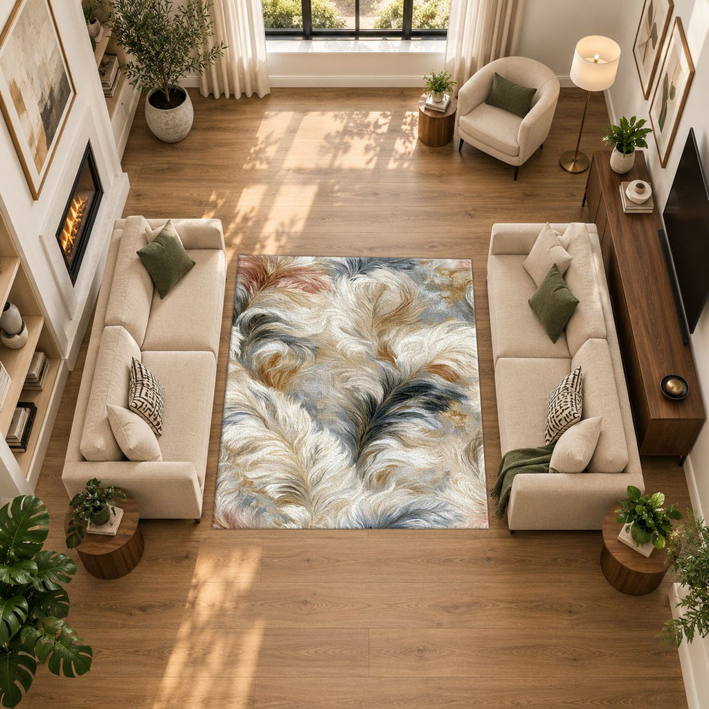 White and Gray Fluffy Fur printed area rug