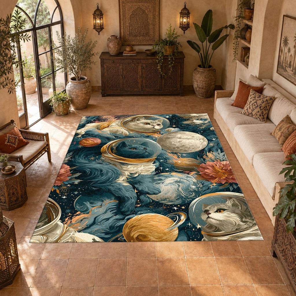 Space Cats and Planets printed area rug