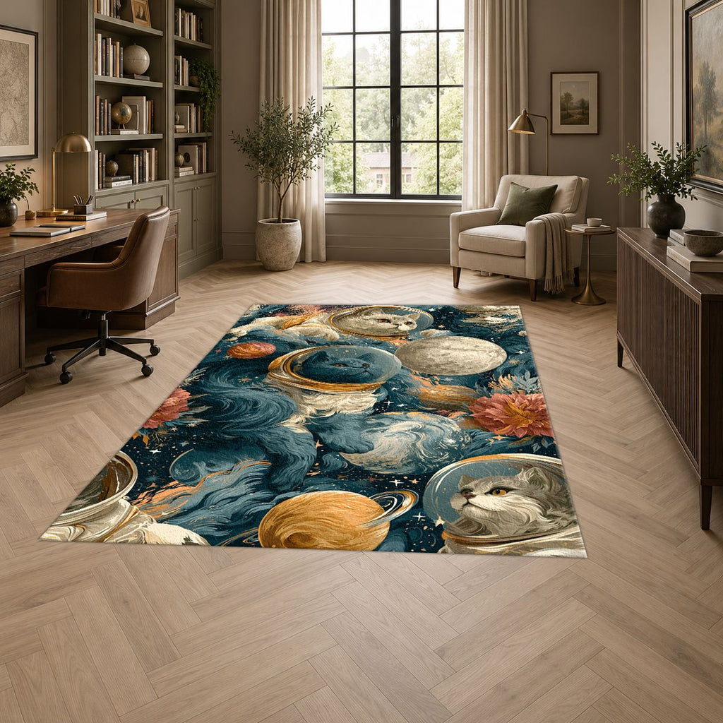 Space Cats and Planets printed area rug