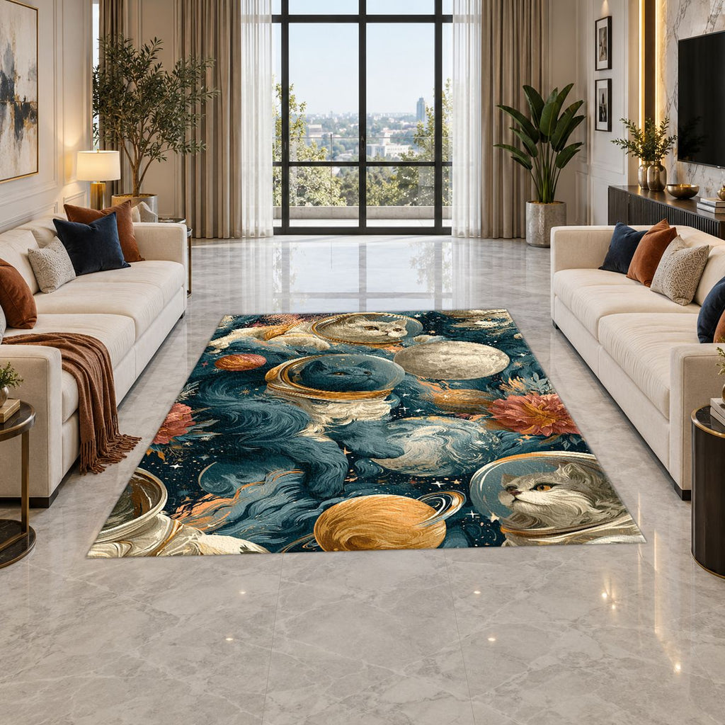 Space Cats and Planets printed area rug
