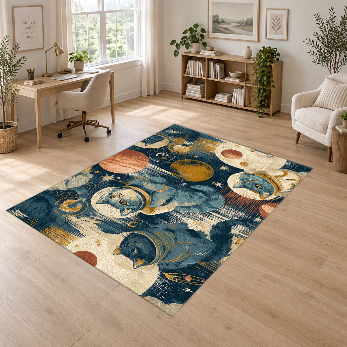 Astronaut Cats in Galaxy printed area rug