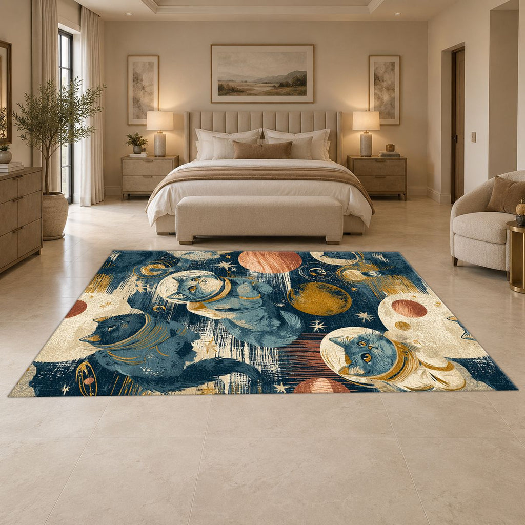 Astronaut Cats in Galaxy printed area rug