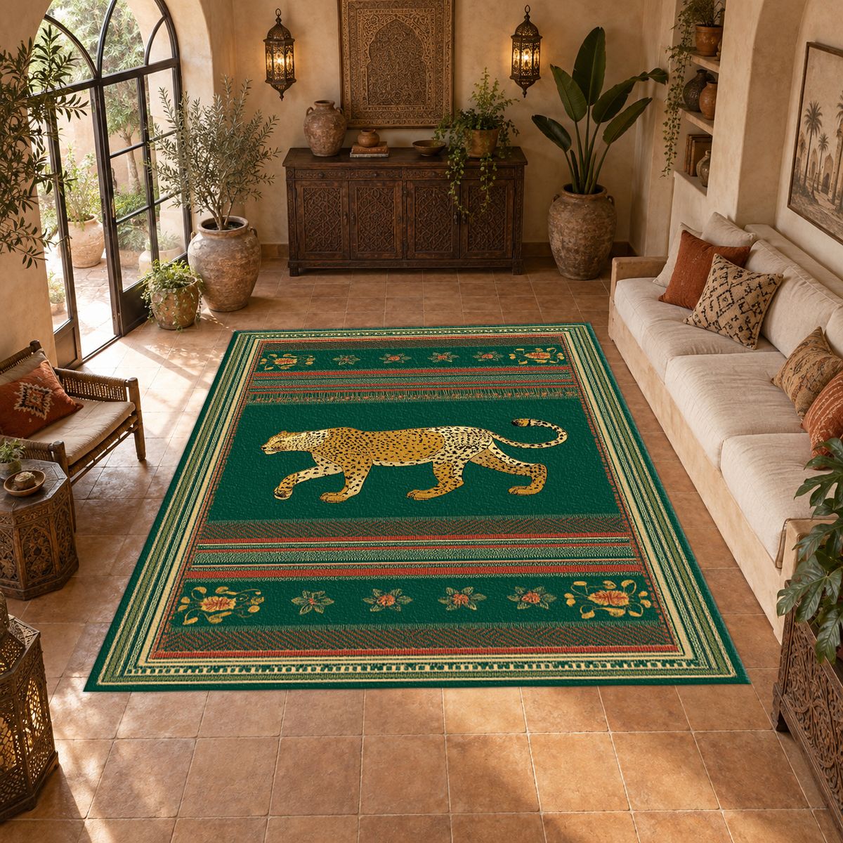 Emerald Walking Leopard Stripe printed area rug
