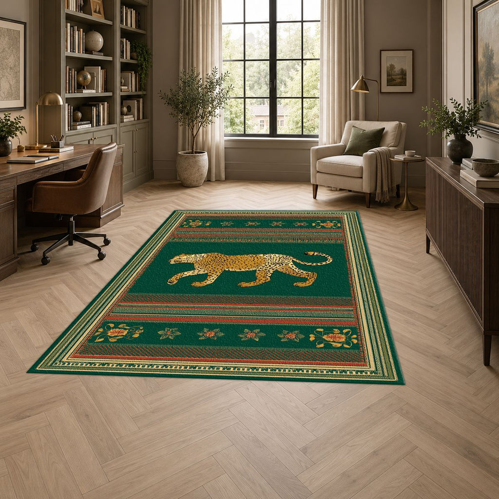 Emerald Walking Leopard Stripe printed area rug