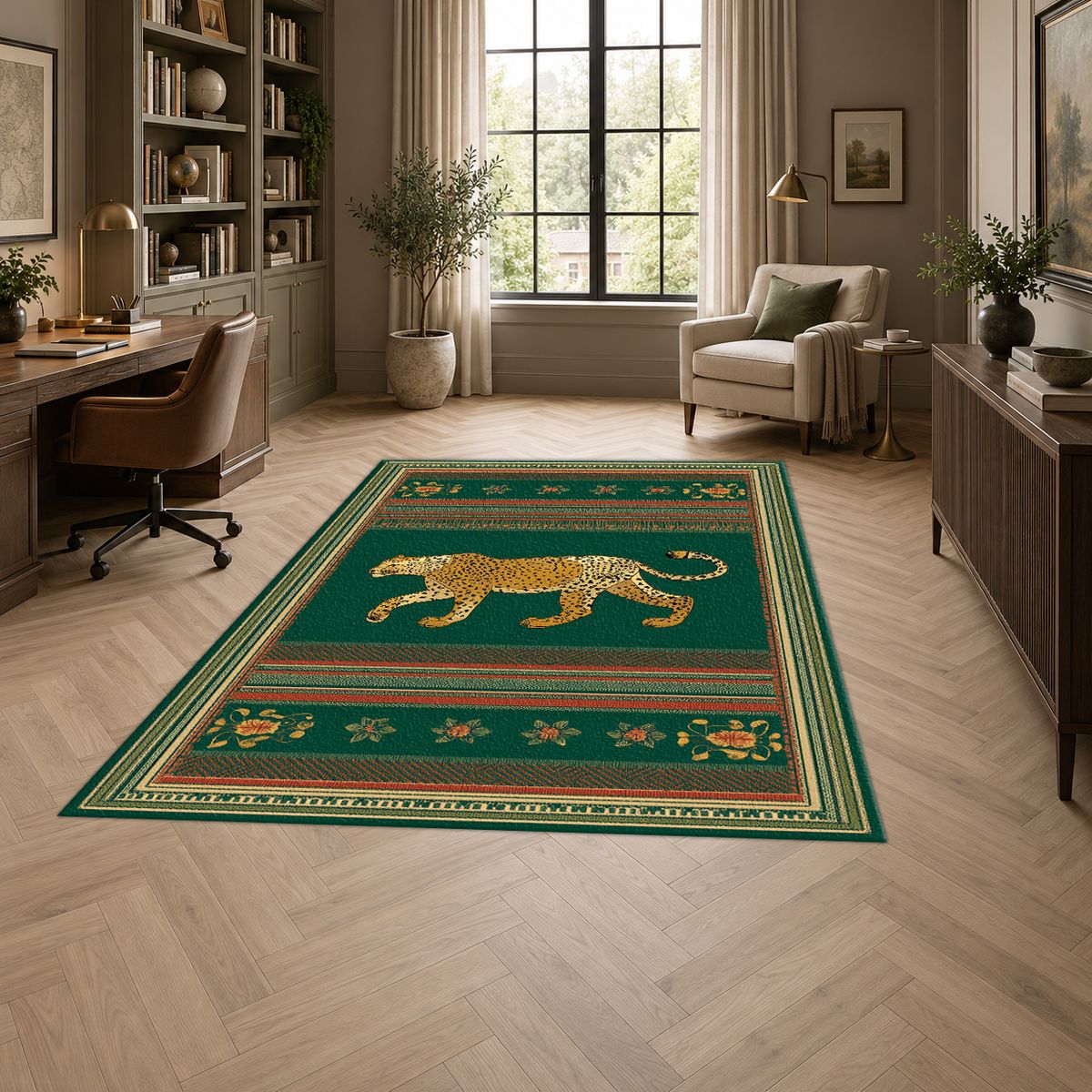 Emerald Walking Leopard Stripe printed area rug