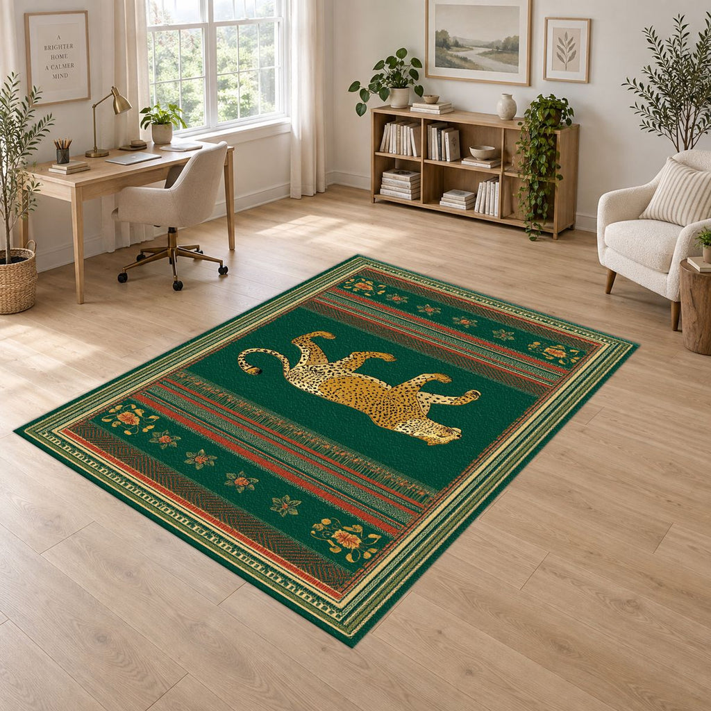 Emerald Walking Leopard Stripe printed area rug