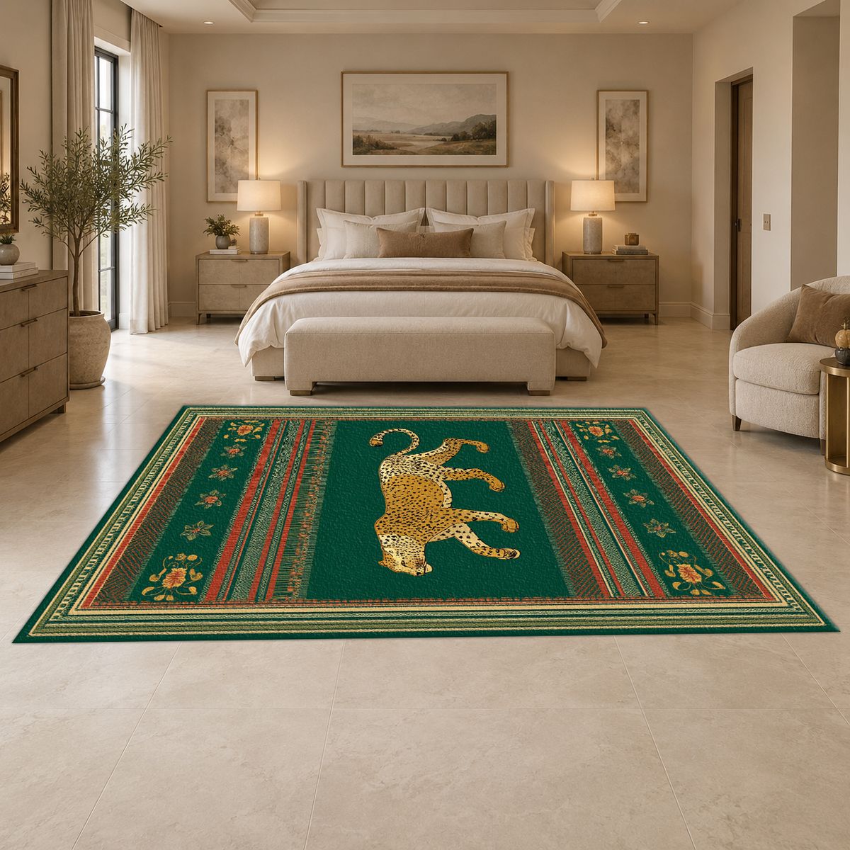 Emerald Walking Leopard Stripe printed area rug