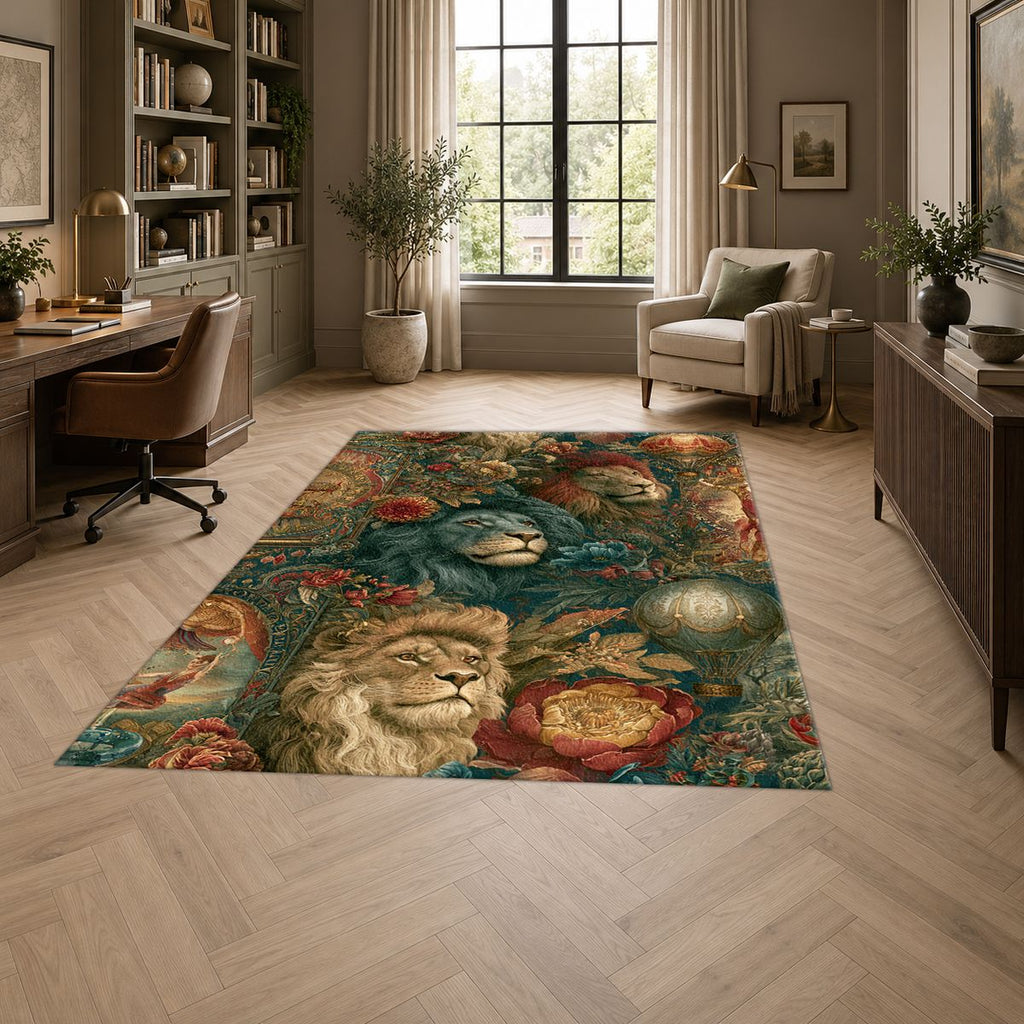 Lions and Roses Tapestry printed area rug