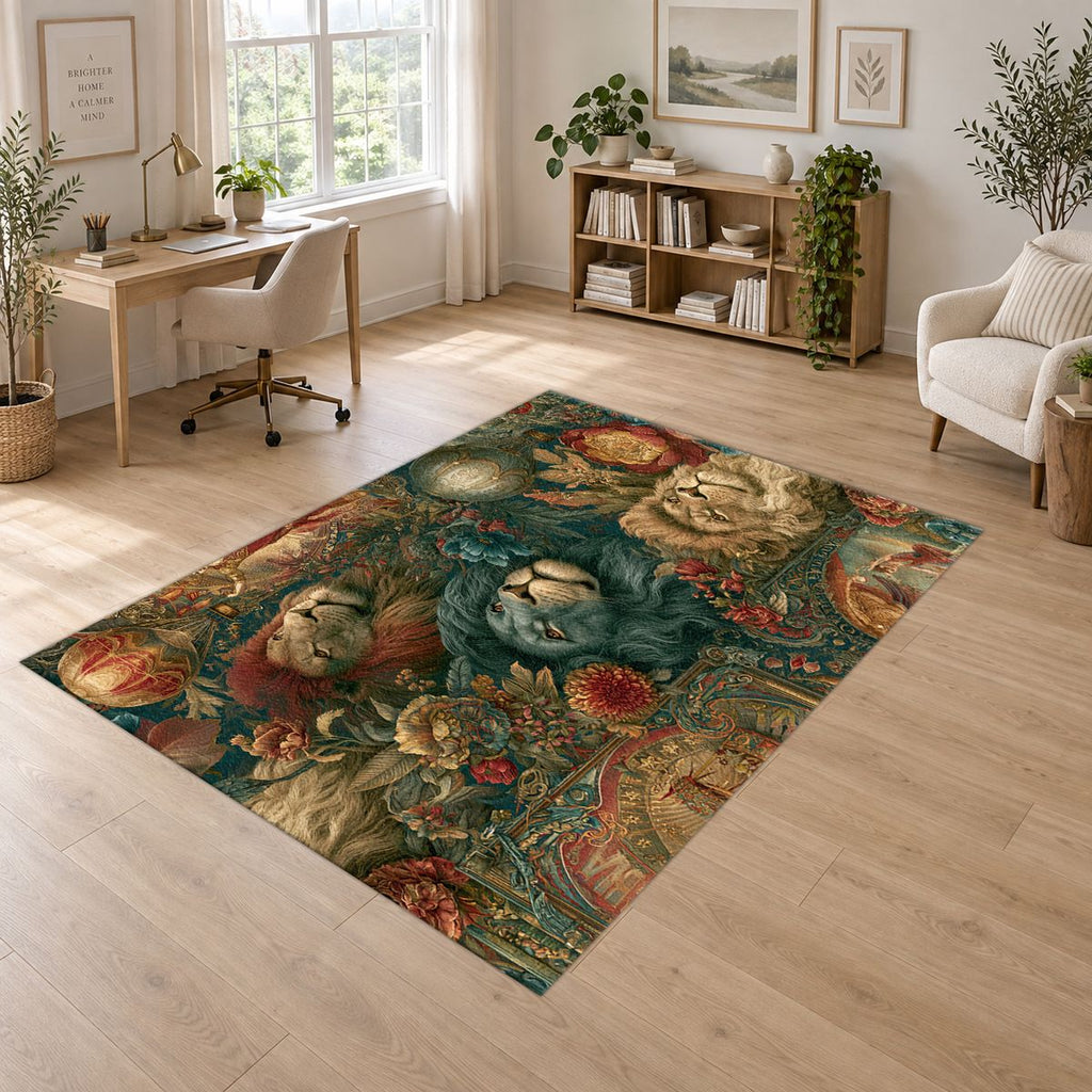 Lions and Roses Tapestry printed area rug